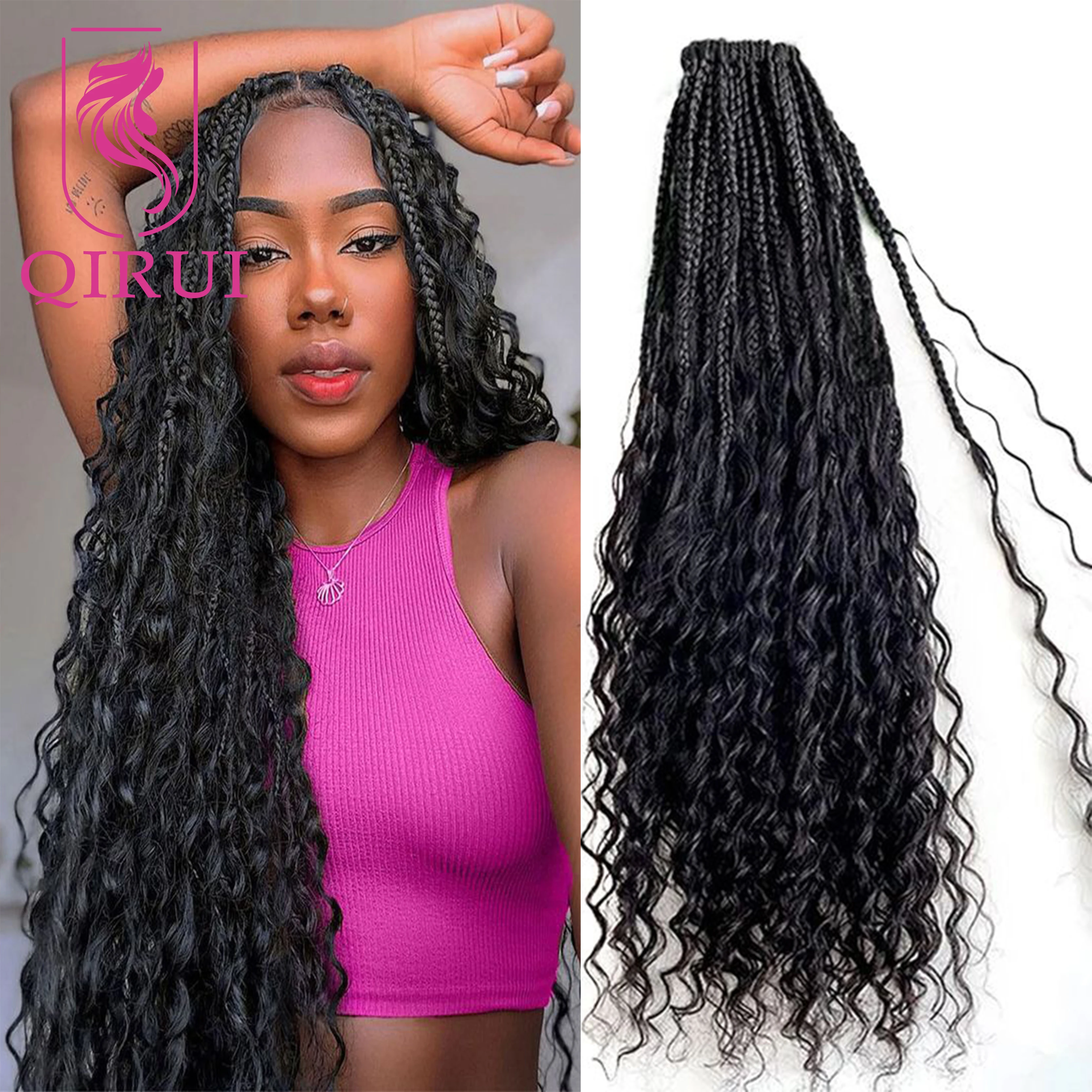 

Вязаные крючком косички в стиле бохо с кудрями из натуральных волос Синтетические плетения волос 14-30 дюймов Предварительно заплетенные косички в виде коробочки с вьющимися концами