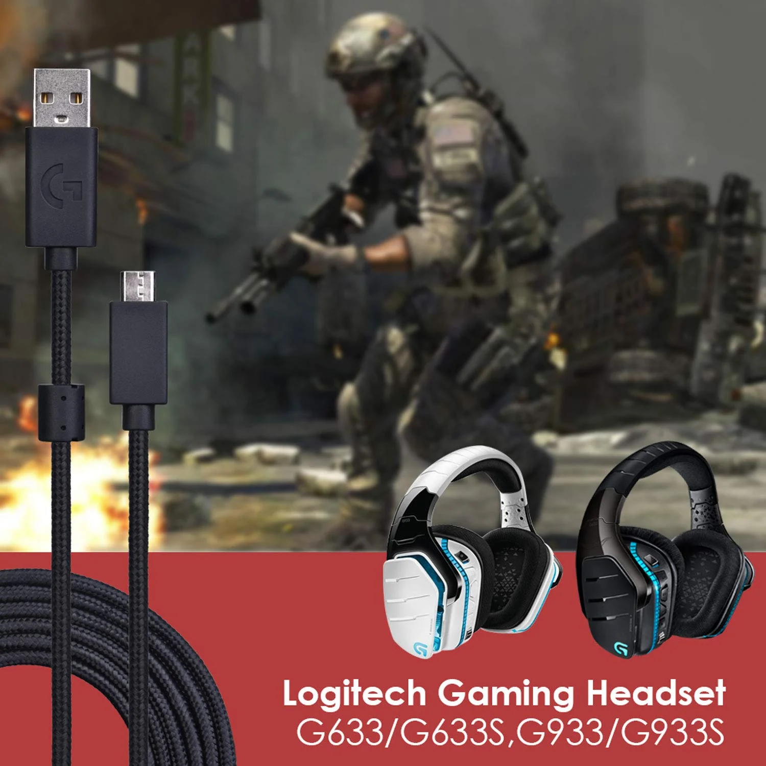 OFC нейлоновый Плетеный сменный USB-кабель для зарядки для наушников Logitech G635 G633 G933 G935 G633S G933S
