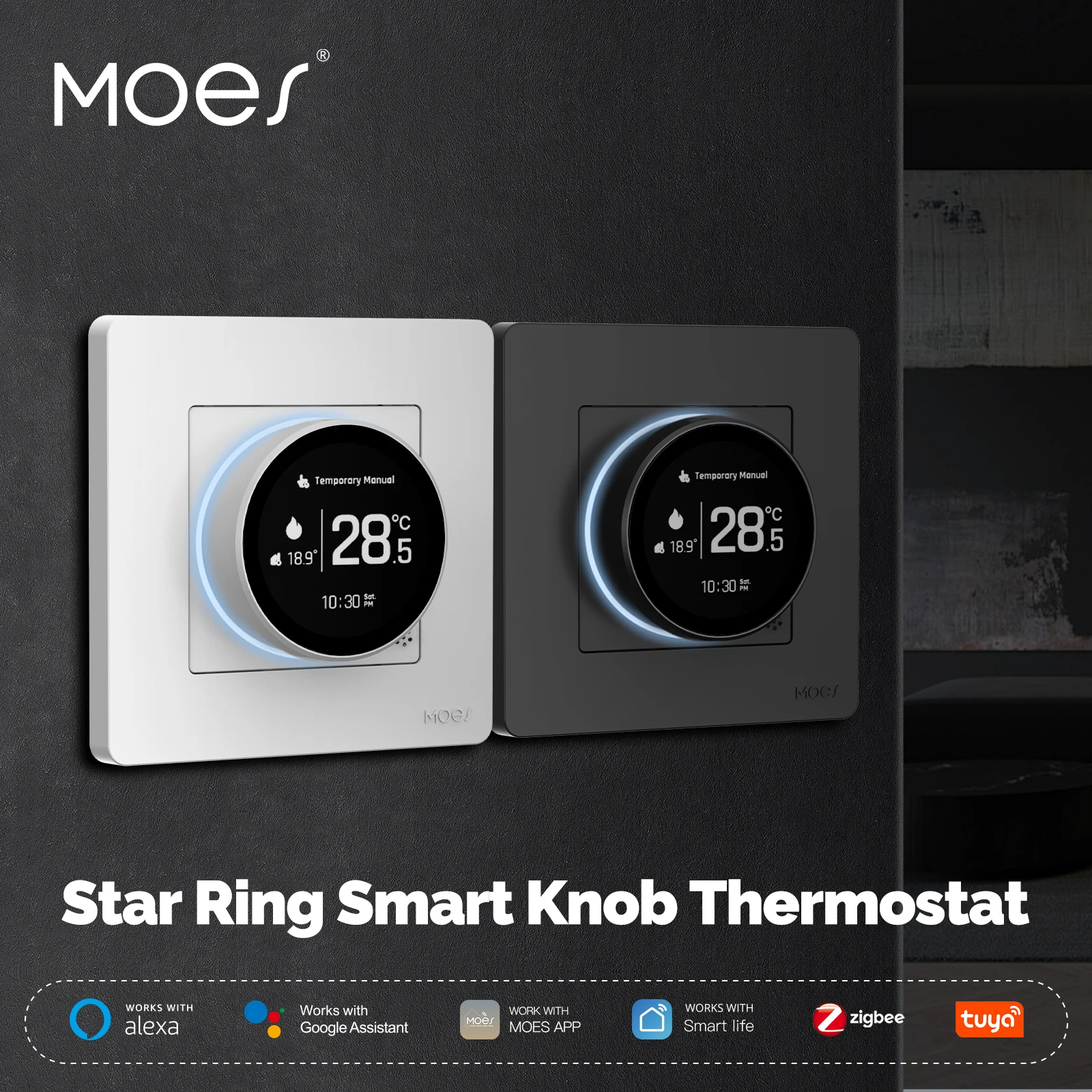 

MOES Tuya ZigBee Smart Knob Thermostat Star Ring Series Temperature Controller Water Boiler Electric Heating With Alexa Google