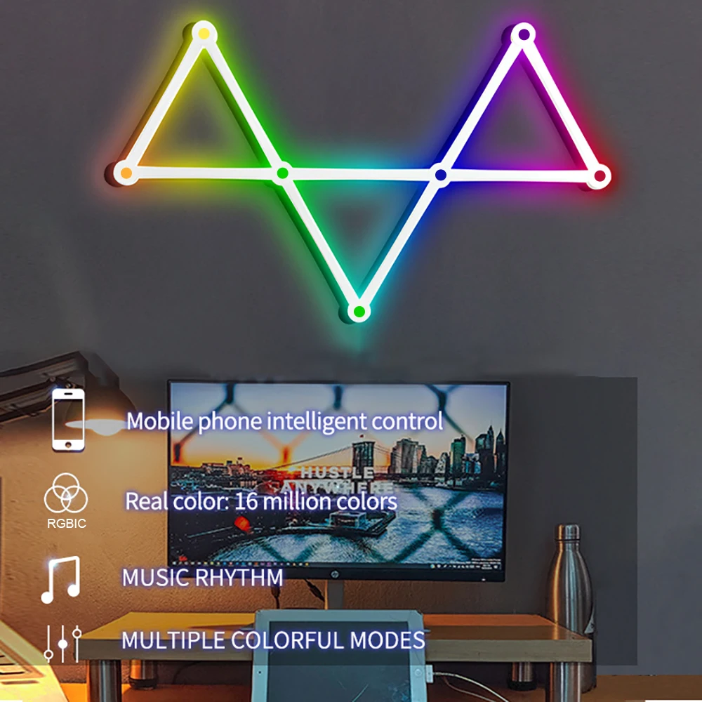 Imagem -02 - Wiscolor Lâmpada de Parede Inteligente Wifi Led Rgb com Controle por Aplicativo de Música e Ritmo Luz Noturna Faça Você Mesmo Atmosphere Game Room tv Backlight Decoração Wall Light Bar