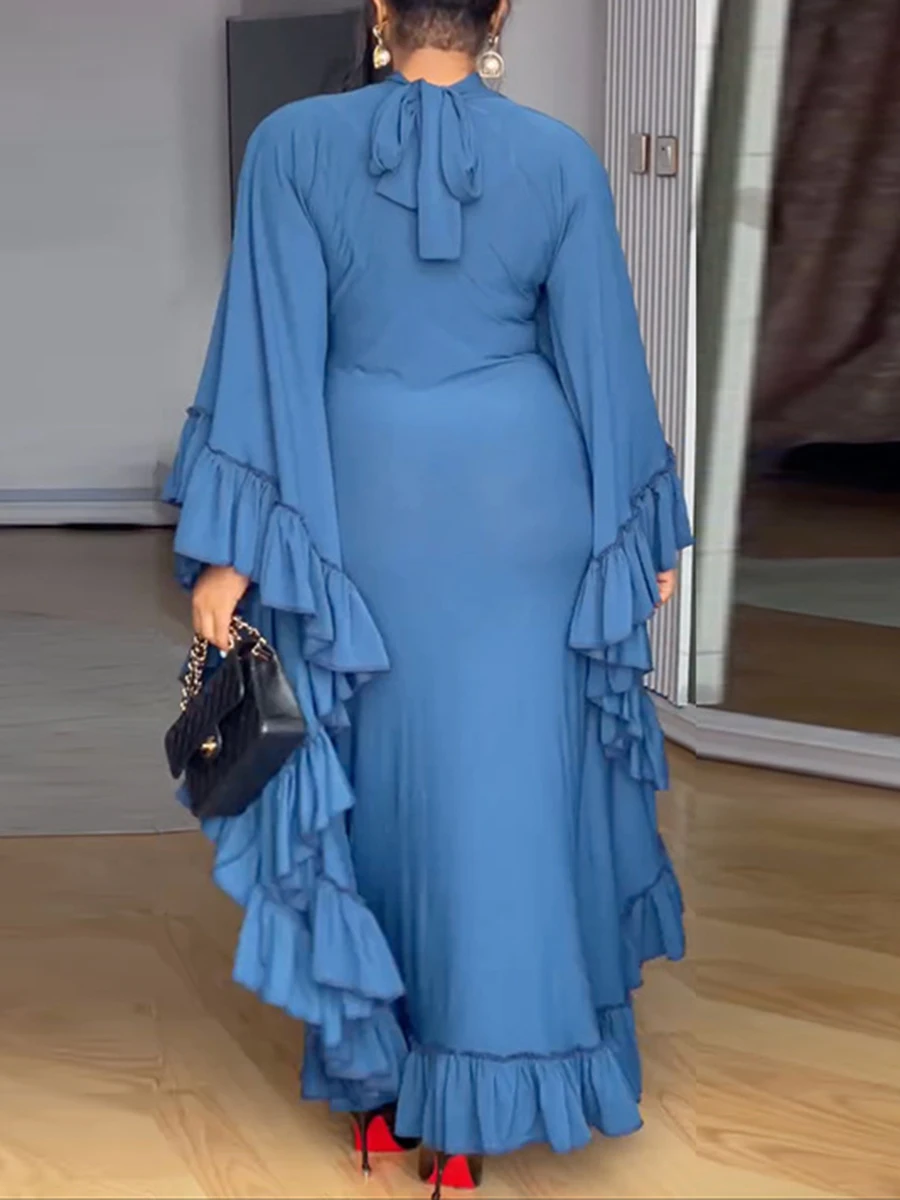 ZIML Elegante Rüschen Abnehmen Abendessen Kleider Für Frauen Rundhals Langarm Hohe Taille Herbst Casual Drapierte Kleid Weibliche Neue