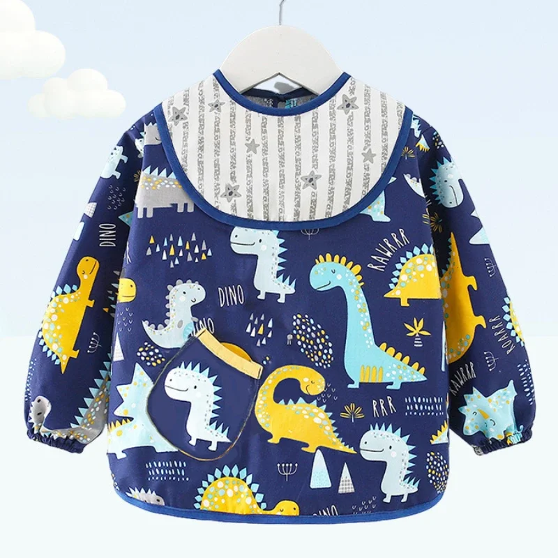

Four Seasons Children's Feeding Apron Long Sleeve Baby Bib Cotton Full Cover Kids Gown Bag Waterproof Long-Sleeve Smock Gril Boy
