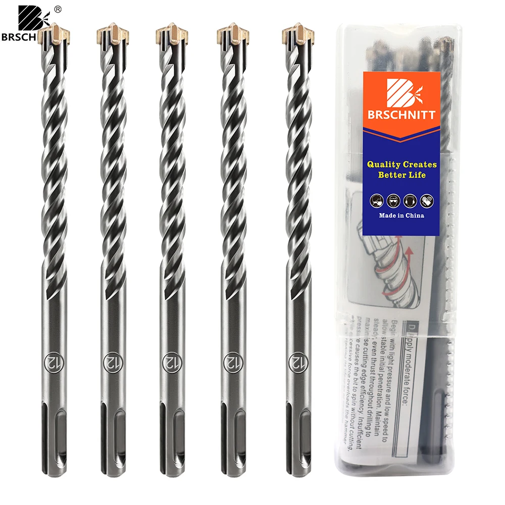 

BRSCHNITT Concrete Hammer Drill Bit for Concrete Masonry Granite Masonry Brick Carbide Tips SDS-Plus Carbide Drill Bits Set