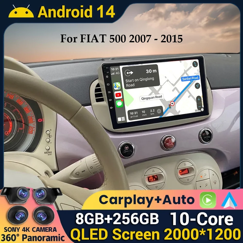 

Android 14 Wireless Carplay Auto Car Radio For FIAT 500 2007-2015 Multimedia Video Player GPS WIFI Auto Bluetooth DSP Car Stereo