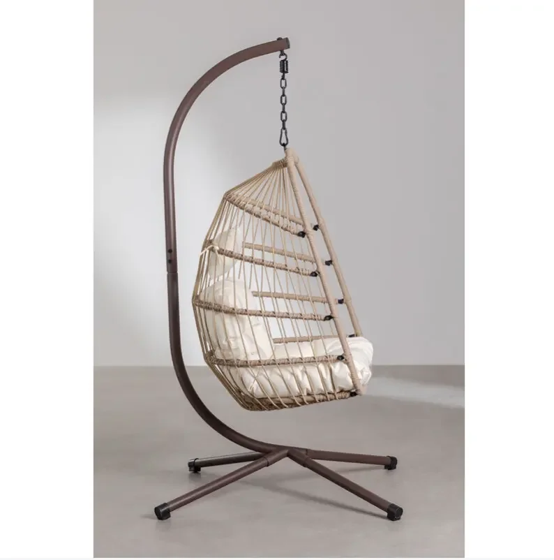 Hot Selling Outdoor Furniture Metal Rattan KD Folding Design Hanging Rope Swing Chair