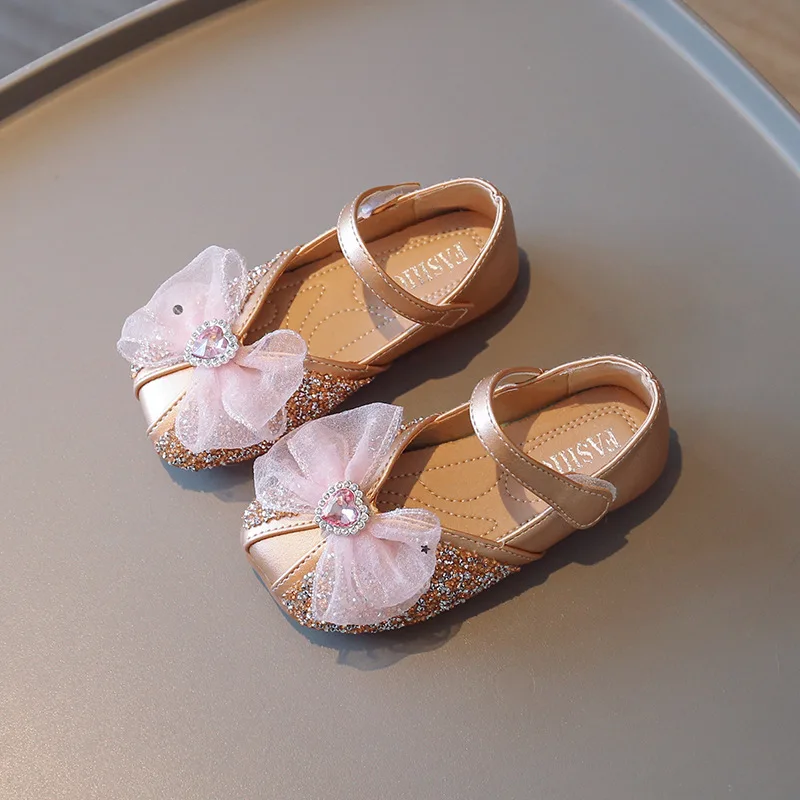 Pantoufles en verre à strass pour enfants, chaussures de princesse pour fête d'anniversaire, chaussures plates simples en cuir pour filles, nouvelle collection 2020