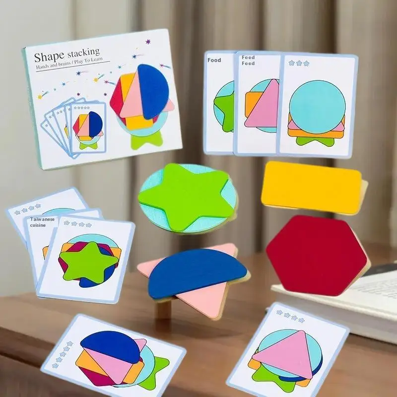 Set Puzzle Engrossing Forme geometriche realizzate in legno Giochi educativi impilabili con colori