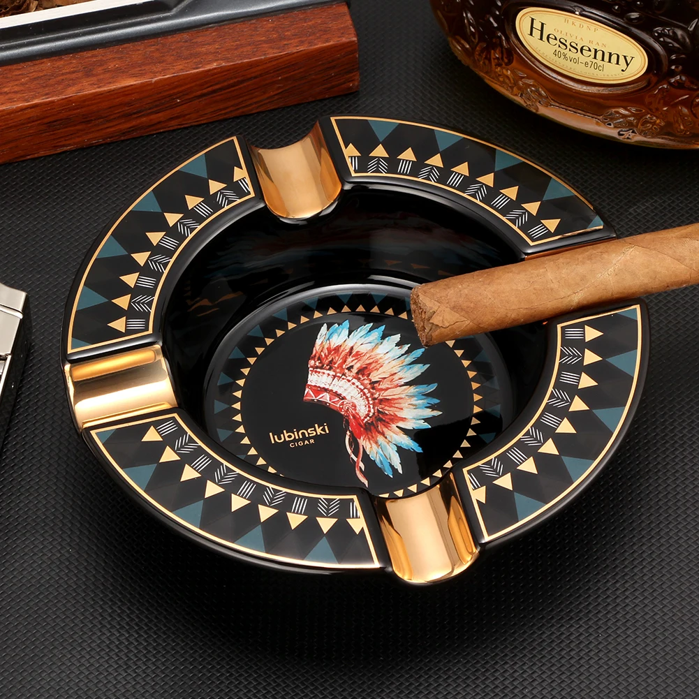 LUBINSKI Round Ashtray Cigar Accessories Home Portable Table Cigar Ash Tray 4 Slot Tube Luxury Ashtrays