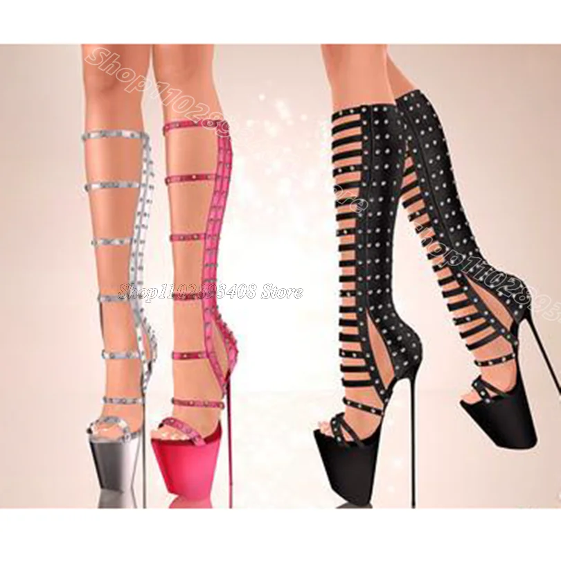 Black Rivet Decor Platform Sandal Boots Open Toe Party Casual Dress Fashion Summer Women Sandal Boots 2024 Zapatos Para Mujere