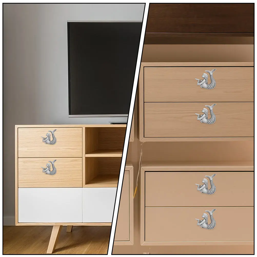 

4pcs Cabinet Pull Handles Mermaid Design Drawer Knobs Zinc Alloy Durable Cupboard Handle For Drawer Door Furniture