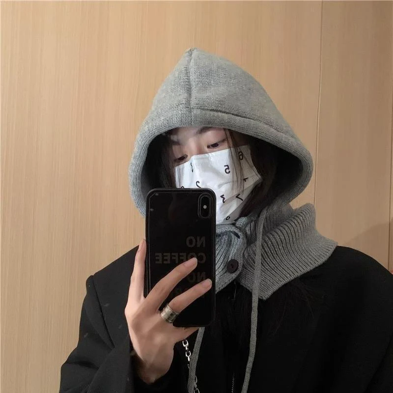 وشاح بسيط على الطراز الكوري، حماية متكاملة للرقبة، قبعة شال من الصوف المحبوك الدافئ لحماية الأذن