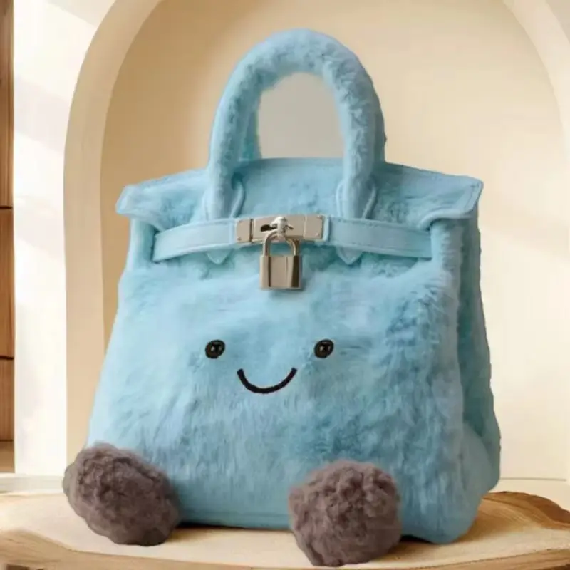 

Cute Japanese Korean Girl Plush Handbag Joker Blue Small Fresh Fashion Portable Autumn Winter Gift for Girls Crossbody Bag