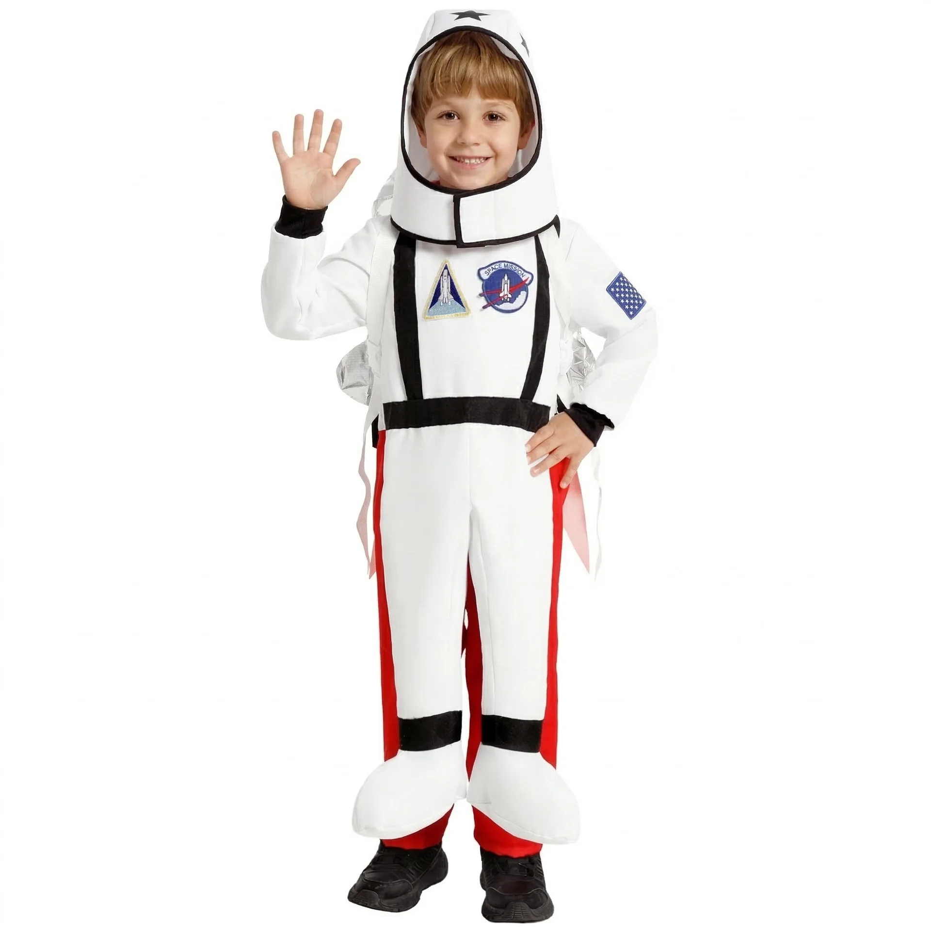 

Новинка 2026 года: Белый костюм космонавта для мальчиков, нарядный костюм на Хэллоуин, детский костюм космонавта с реактивным ранцем-ракетой