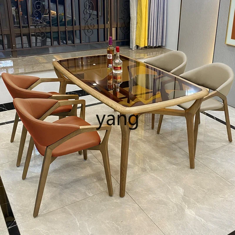 

LTT household small apartment dining table modern simple rectangular solid wood dining table and chair combination