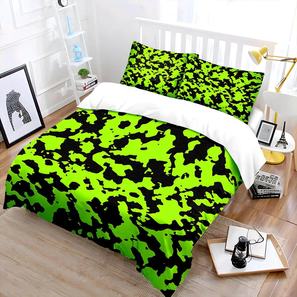 Green and Black Splatter Pattern Bedding Set for Kids Luxury Gift 3pcs Digital Print Comforter Set Soft Comfortable Breathable