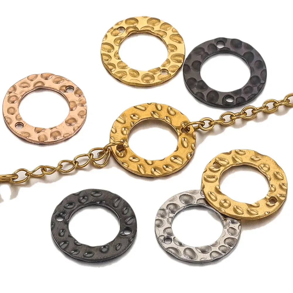 20 Pcs/Lot Stainless Steel Hammered Hollow Ring Charms Double‑Hole Textured Flat Disc DIY Handmade Jewelry Making Accessories