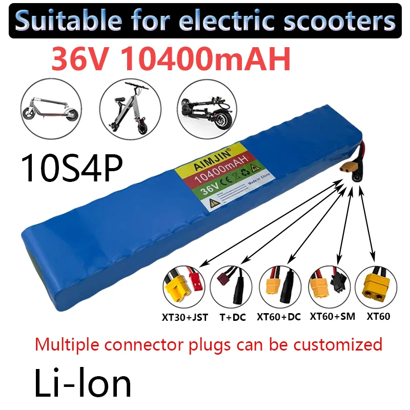 

18650 NEW 36V 10400mAh BMS Li-ion Battery Pack 10S4P 500W High Power Modified Bicycle Scooter Electric Vehicle with charger