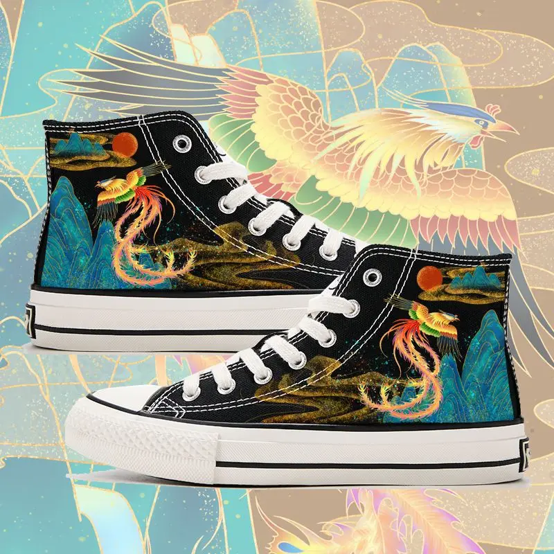 Summer New National Tide Series Chinese Wind Explosion Changed High-top Canvas Shoes Male And Female Students Joker Board Shoes