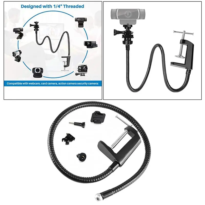 حامل كاميرا مكتبي بذراع مرن لحامل كاميرا الويب لـ Logitech C930e، C930، C920، C922x، C922، Brio 4K، إلخ