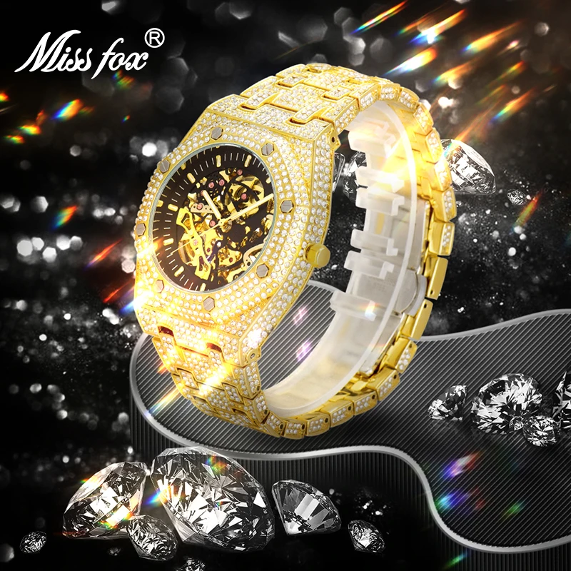 MISSFOX Automatic Mechanical Wristwatches Brand Luxury Men\'s Watches Transparent Luminous Hands Stainless Steel Watch For Gift