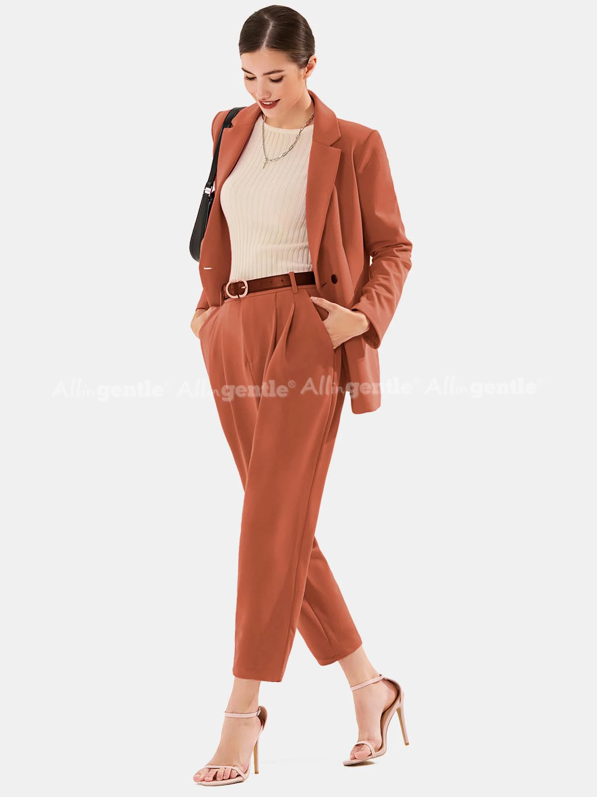 Women Pants Suits 2 Piece Suit Women's Business Blazer and High Elastic Waist Pantsuit Set Loose Fit Casual