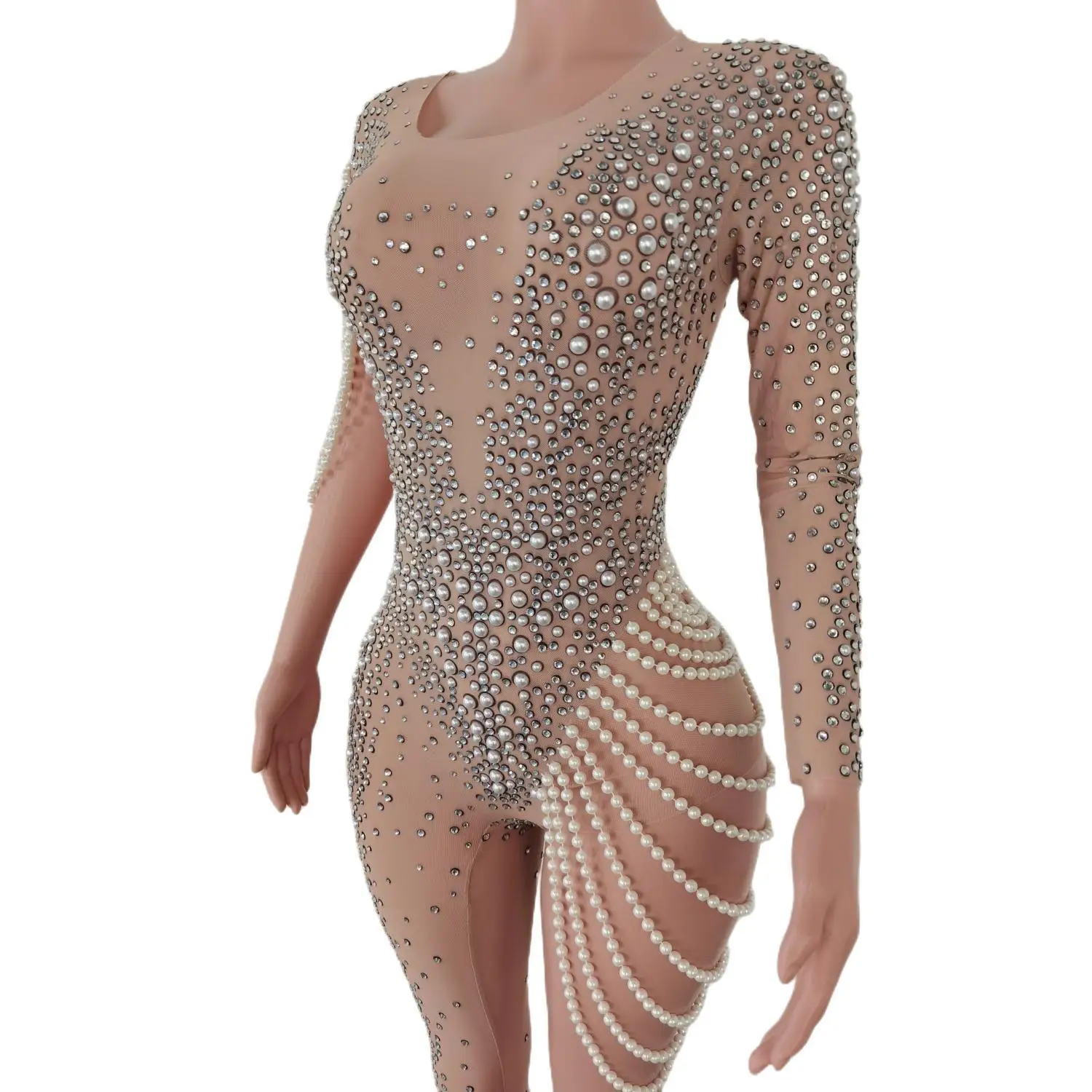 Stretch Party Jumpsuit Diamonds Fashion Acrobatics Costumes Pearls Nightclub Pole Dance Clothing Elastics Women Jumpsuit Jiezhi