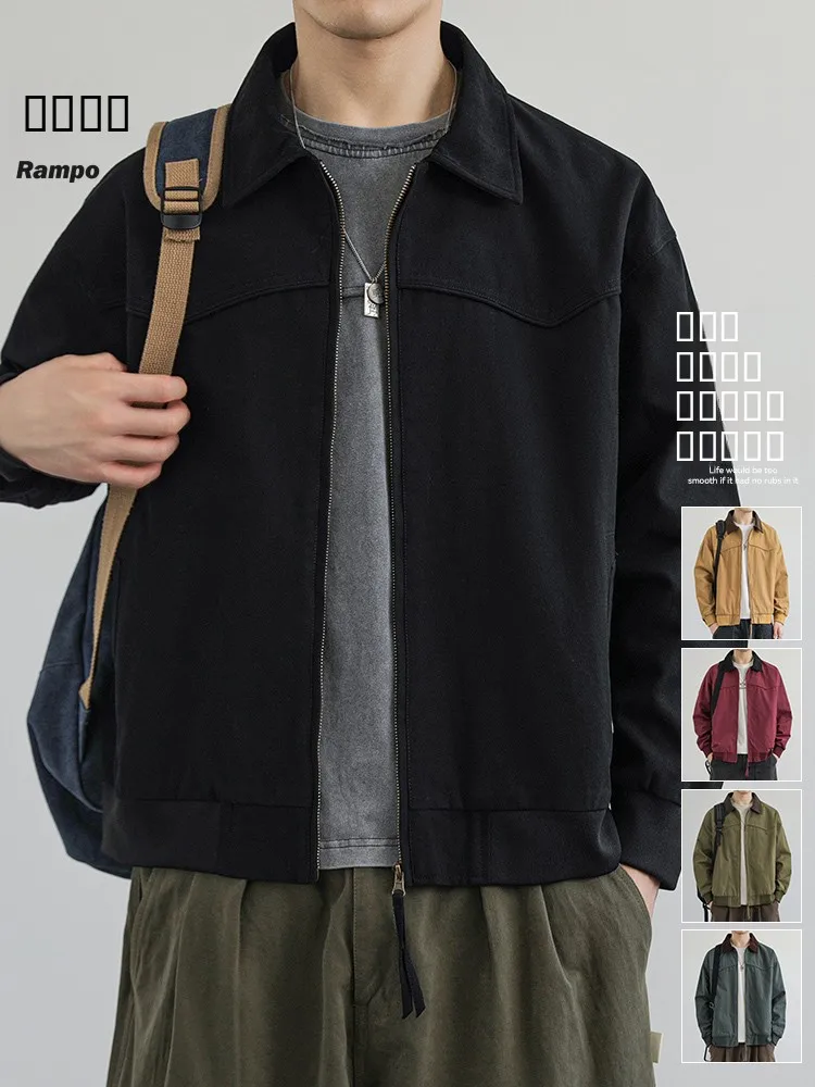 

Мужская куртка Rampo в американском ретро-стиле, свободного кроя, осенняя, новая, повседневная, с воротником, универсальная верхняя одежда, модная, с декоративной молнией