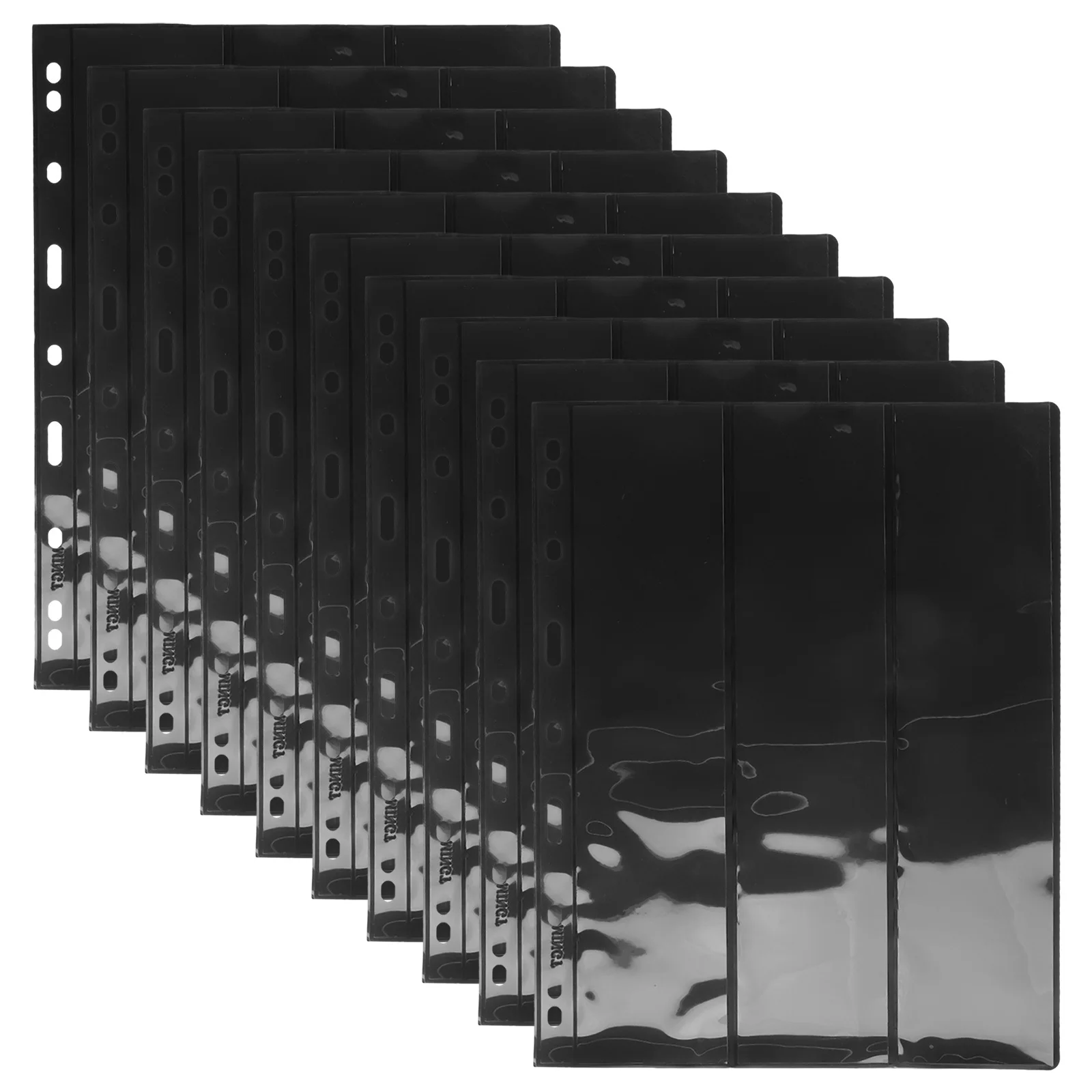 10pcs Album Pages Black Background 3-Slot Pet Sleeves For Stamp Collecting Organizing Display Stamp Storage Sheet Scrapbook