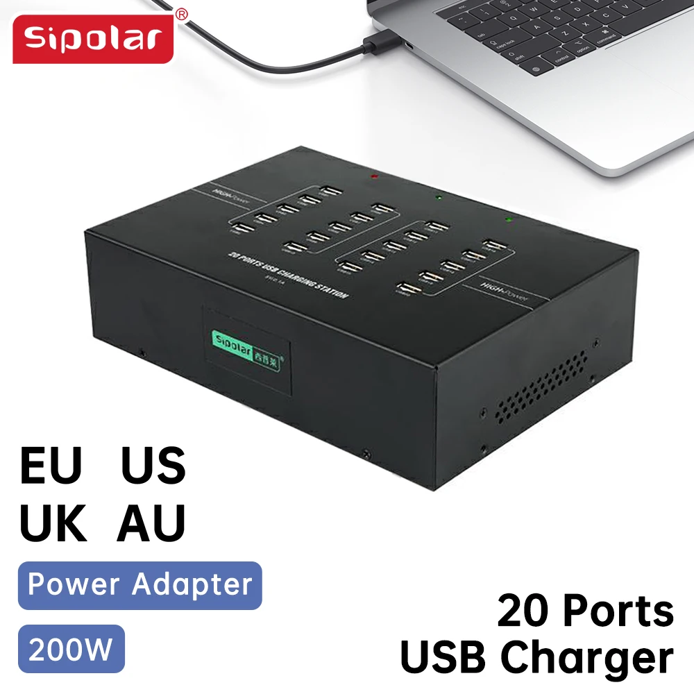 

Sipolar C-220 Powered 200W USB 20 port Hub mobile phone charging station for iPhone 7 Plus, 7, iPhone 6 plus, 6, 5s, se iPad Pro