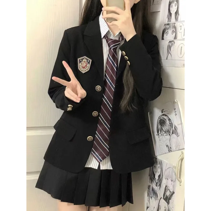 Y2K JK School Uniform Jacket Suit Girl Blazer Black Japanese Academy Preppy Coat Student Outfit, Spring Autumn Cosplay Gift New