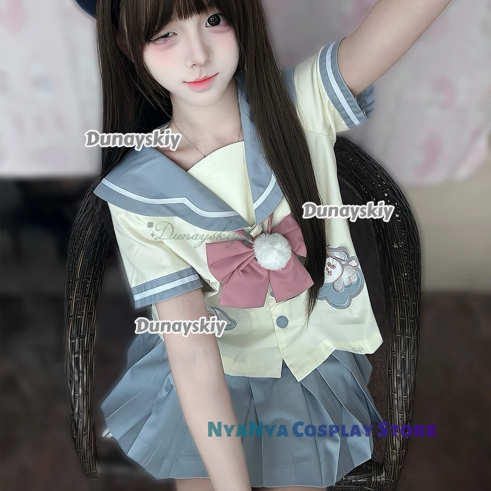 Uniforme escolar JK, bonito traje de marinero de conejo, novedad de 2025, pajarita, Falda plisada, ropa bonita, traje de Halloween para niñas y mujeres, Carnaval