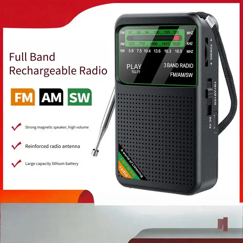 Radio de bolsillo de emergencia, Radio FM AM SW, altavoz incorporado, Radio con pilas, puntero recargable tipo C, Radio de bolsillo para personas mayores