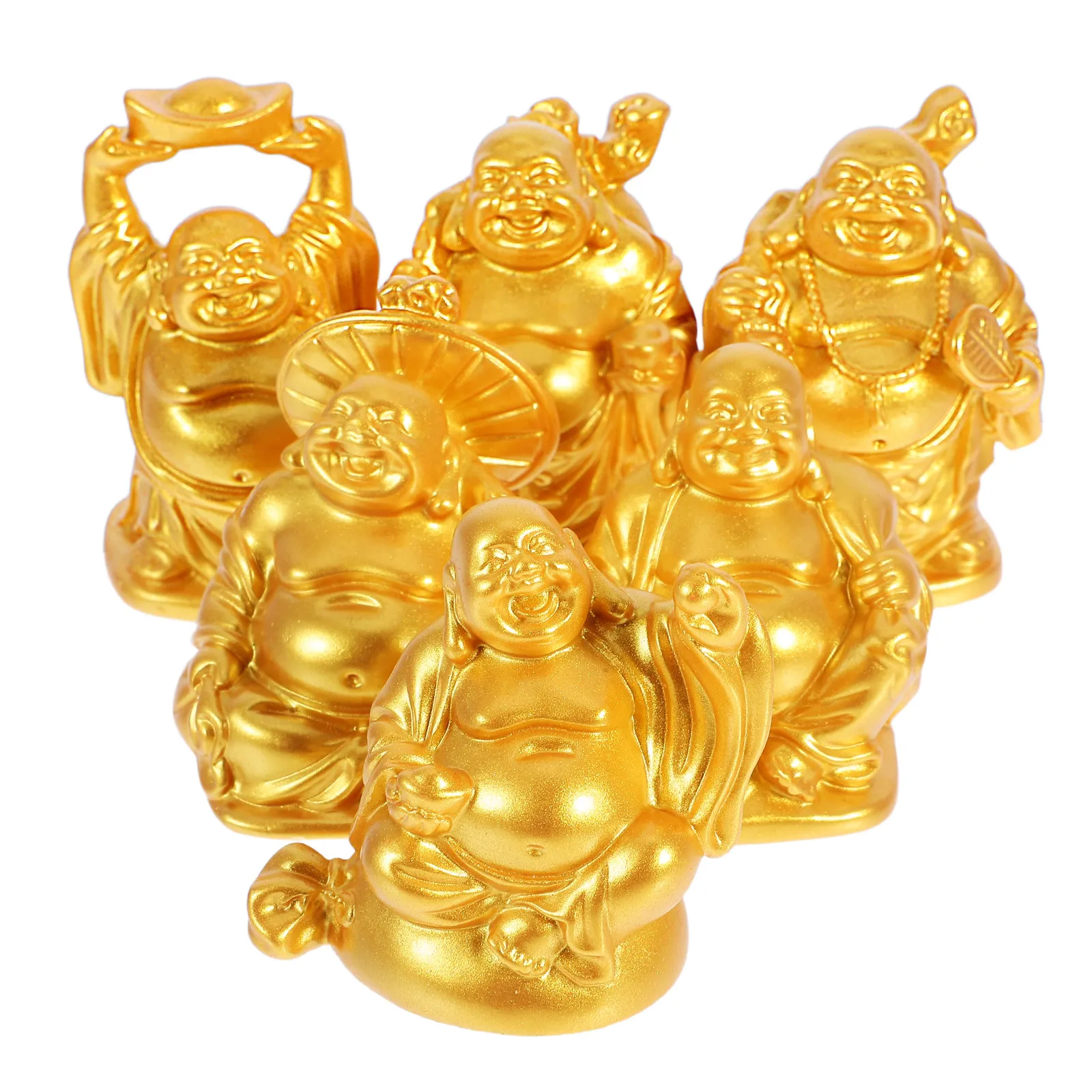 6Pcs Resin Laughing Buddha Statue Compact Prosperity Sculpture Chinese Buddha Decor Zen Tranquility Ornament for Shelf Desk