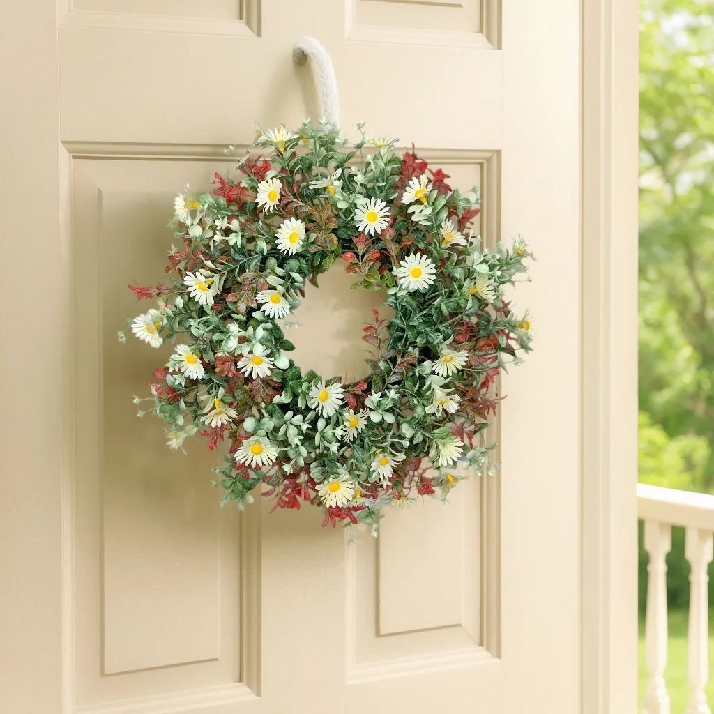 

Artificial Daisy Flower Wreath for Spring,Valentine Easter Door Wall Decor, Wedding Party Garland Indoor Outdoor Home Decoration