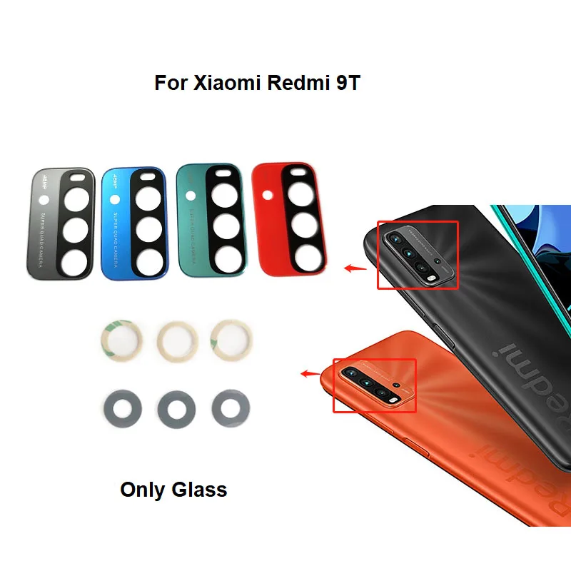 Câmera traseira de vidro com adesivo cola, para xiaomi redmi 9t, novo