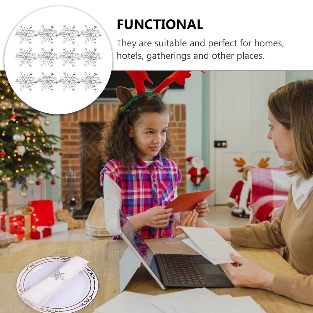 

12Pcs Snowflake Napkin Holder Elegant Design Suitable for Various Events from Family Dinners to Hotel Adornments