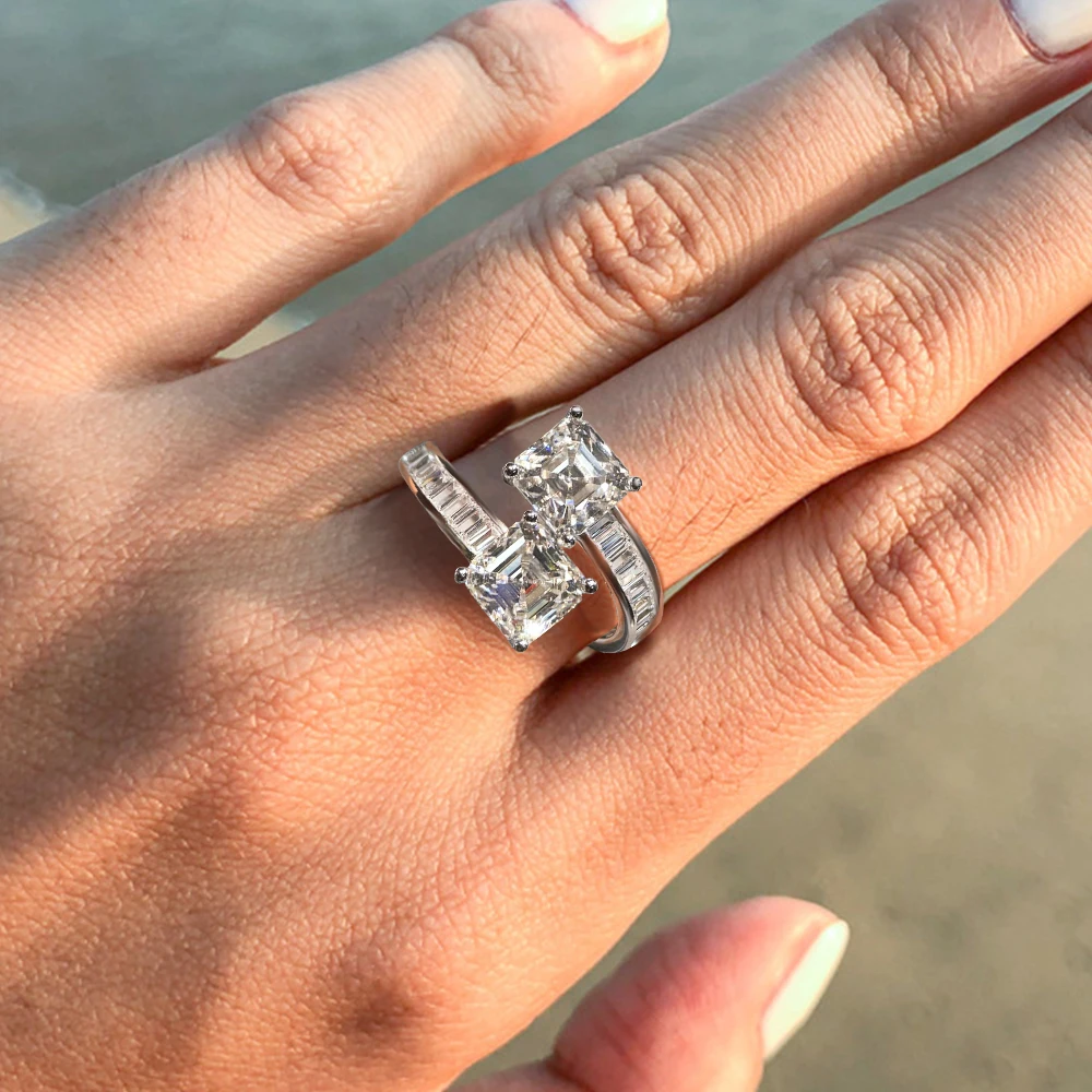 4cttw 7mm Asscher Cut Moissanite Engagement Rings With GRA for Women 925 Sterling Silver Adjustable Wedding Band Party Jewelry