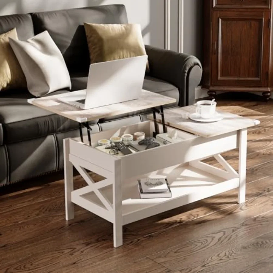 Lift Top Coffee Table with Storage, Small Coffee Table with Hidden Compartment, Dining Center Tables with Lifting Tabletop for