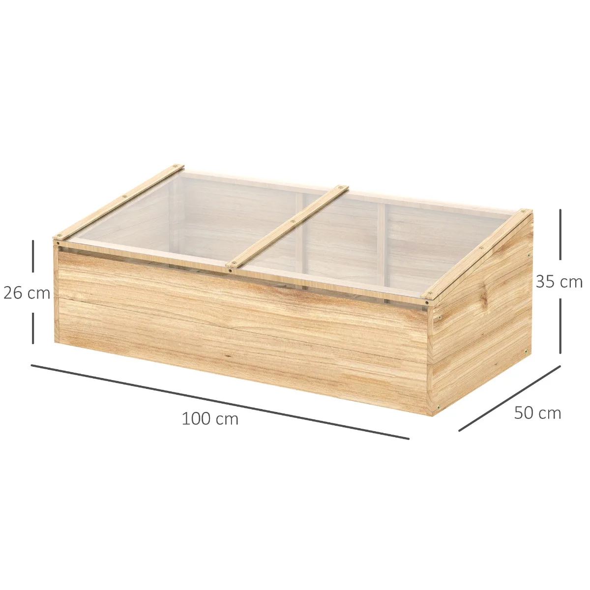 Image 4: Mini serre en bois naturel – 100x50x35 cm, structure en bois de sapin, couverture en polycarbonate, jardinière surélevée et bac de culture