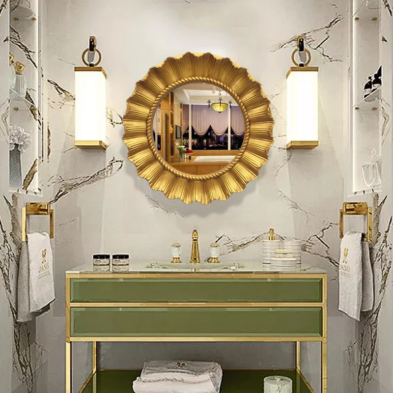 Baroque Style Wedding and Living Room Wall Mirror Golden Decorative PU Mirror