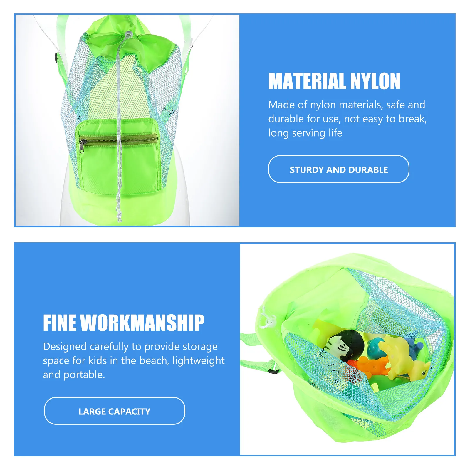 

Large Mesh Beach Bag Kids Storage Pouch Foldable Nylon Lightweight Sand Water Resistant Shoulder Backpack Beach Vacation