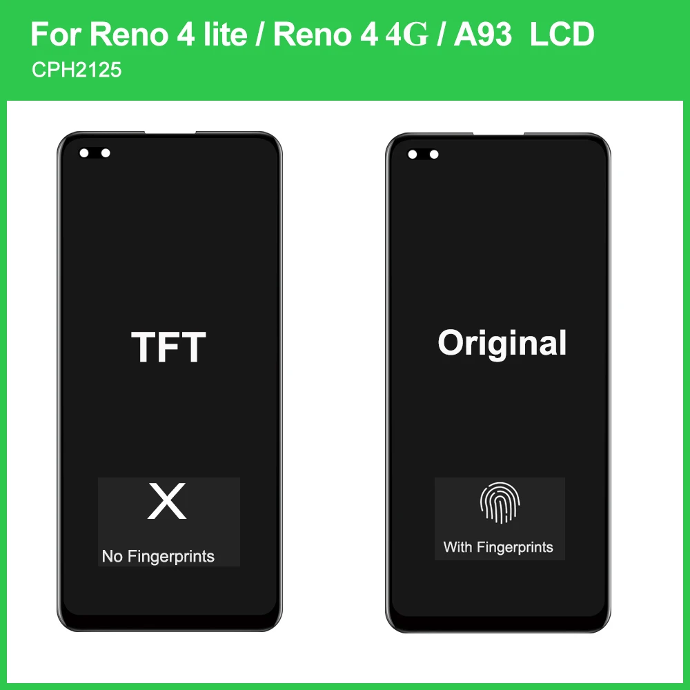 6.43\'\' For Oppo Reno 4 lite CPH2125 LCD Display Touch Screen Digitizer Replacement, For Reno4 4G/Reno 4F A93 4G Display