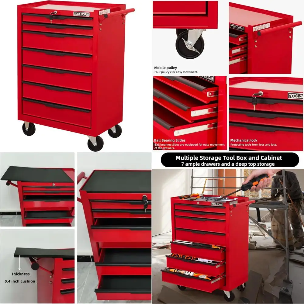 

Large Capacity Metal Rolling Tool Chest with 7 Drawers, Keyed Lock, Wheels for Storage and Organization