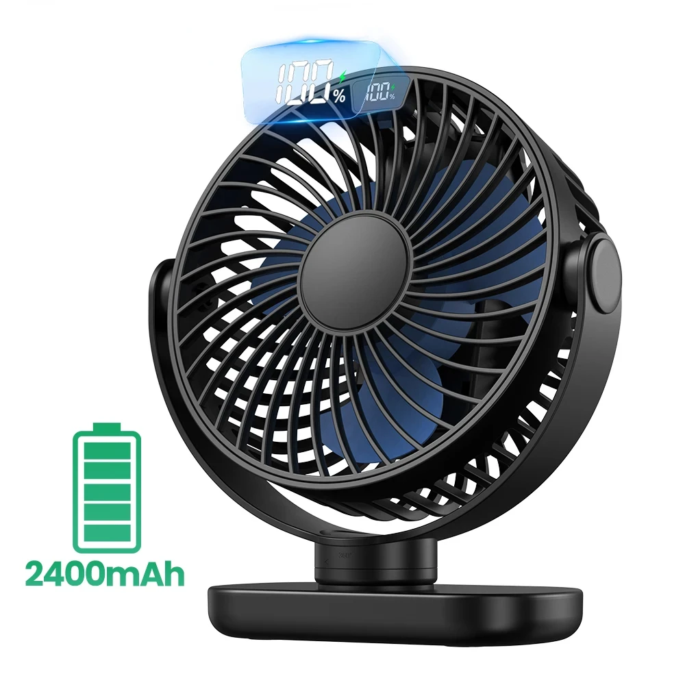 Портативный мини-вентилятор K60C, 5000 мАч, стоячие вентиляторы для комнаты, светодиодный дисплей ° Поворотный тихий персональный настольный электрический вентилятор для кемпингового вентилятора
