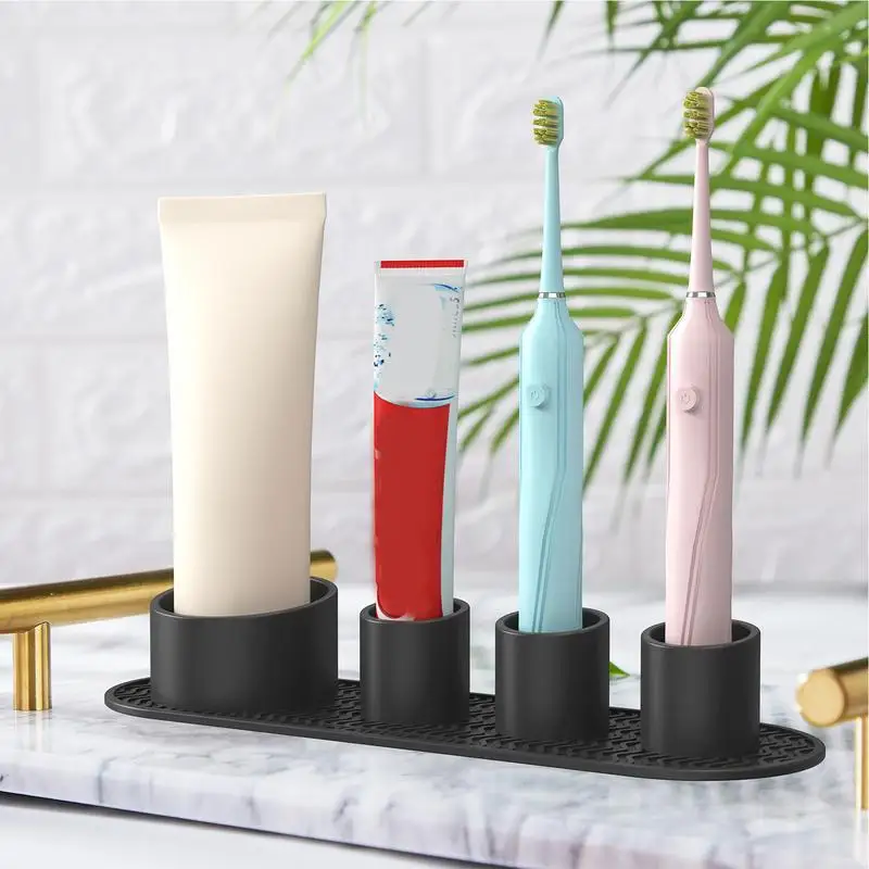 Tooth Brushing Holder 4 Slots Toothpaste Holder Toothbrush Holder Stand Countertop Toothbrush Organizer Toothbrush Storage