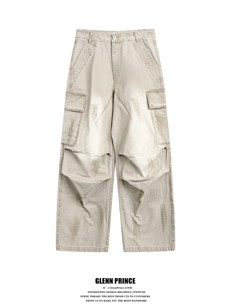 

Retro Japanese Sle Multi-ket Work Pants Men's Spring Autumn Loose Wide Leg Casual Pants Youthful Energy Sle Cotton