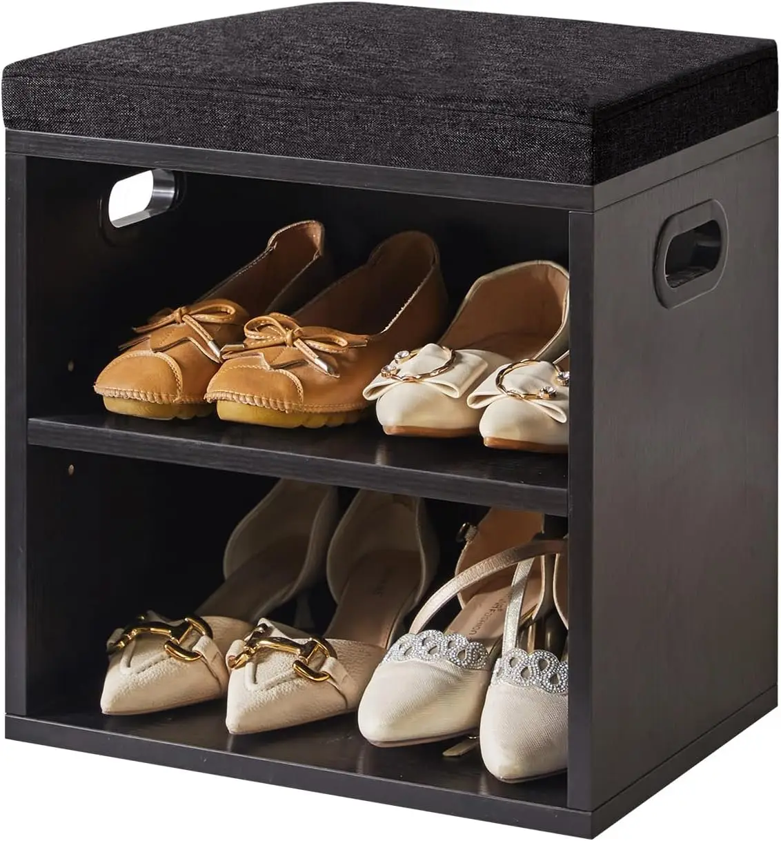 

Shoe Storage Bench with Cushion, 2 Tier Shoe Rack with Padded Seat, Adjustable Shoe Organizer Cabinet for Entryway, Living Room