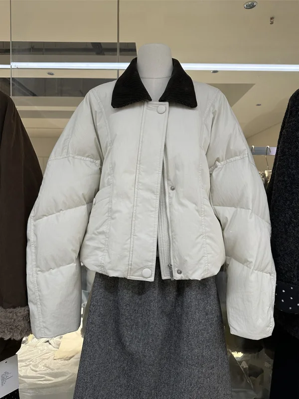 

Зимняя модная женская хлопковая куртка на молнии, теплая, повседневная, с воротником, однотонная, антивозрастная, в корейском стиле, свободного кроя, для поездок на работу