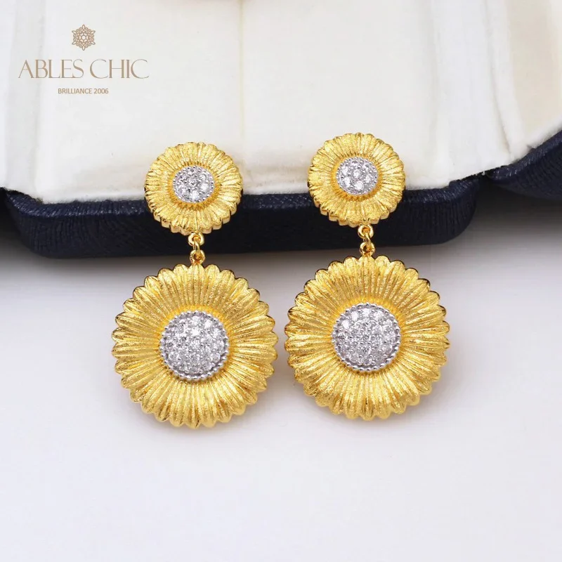 

18K Genuine Gold Plating 925 Sterling Silver Micro Paved CZ Daisy on Chain Stud Earrings Floral Dangling Earring C11E4S25300