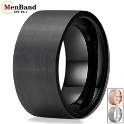 MenBand 10MM 12MM Large Men Ring Black Tungsten Wedding Ring Flat Band And Brushed Finish Comfort Fit